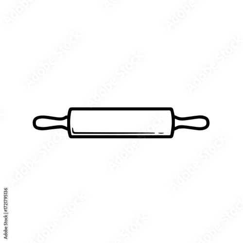 Simple hand-drawn style rolling pin, an essential kitchen utensil for baking dough, pastries, and various culinary creations, perfect for illustrating culinary concepts