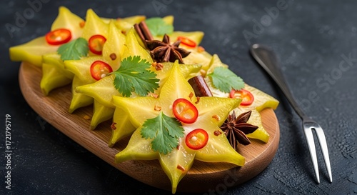 Wallpaper Mural Star Fruit Dishes with Spices and Herbs on a Wooden Platter in a Modern Kitchen Setting Torontodigital.ca