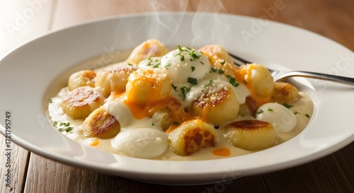 Wallpaper Mural Delicious Gnocchi Dish, Culinary Delight, Restaurant Setting, Food Photography, Cozy Environment, Close-Up View, Comfort Food Concept Torontodigital.ca