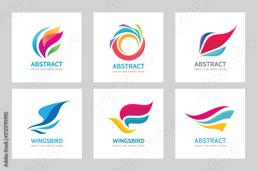 Abstract wing shape logo set vector illustration. Concept business dynamic expression sign collection. Optimism icons. Graphic design elements.