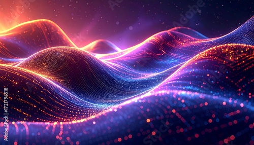 Abstract glowing waves of particles