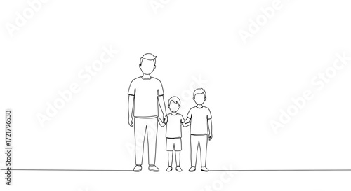 Family standing together with two children on white background  