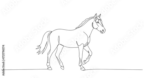 Outline sketch of a walking horse on a plain background  