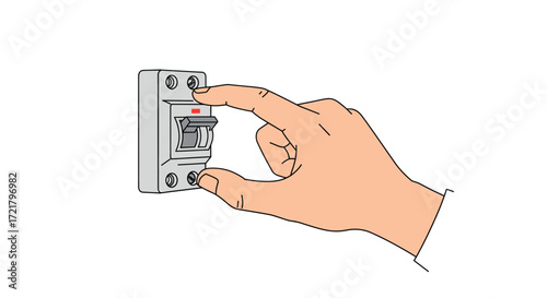 Hand pressing light switch on wall to turn on light  