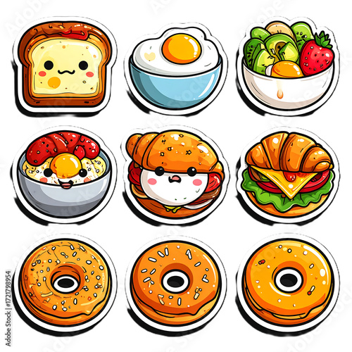 Cute Kawaii Breakfast Food Sticker Set