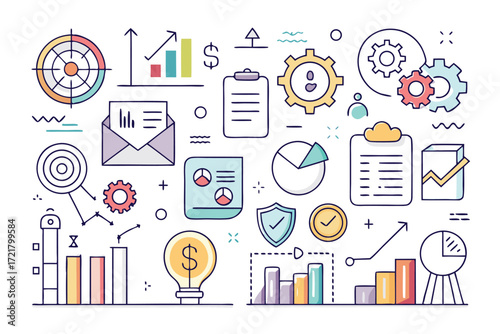 Business growth and strategy illustrations with graphs, charts, and designs for presentations and reports