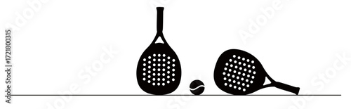 silhouette of two padel rackets in a lying and standing position and a ball on a straight line. a trendy sports concept
