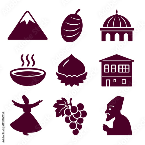 vector isolated red color bursa traditional cultural symbols