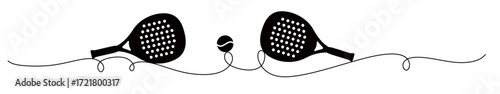 silhouette of two padel rackets in a reclining position and a ball on a curved and twisting line. a trendy sports concept