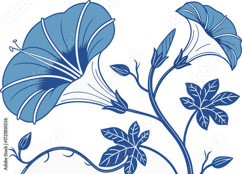 Beautiful blue morning glory flower vector illustration scalable eps for floral designs