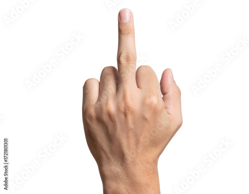 A hand displaying a raised middle finger gesture, symbolizing defiance or protest in a bold manner.