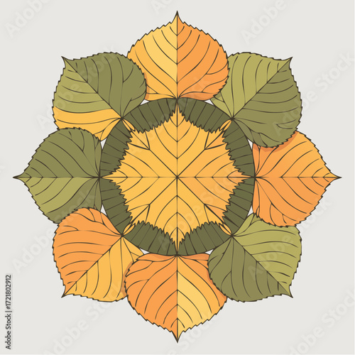 stained-glass mosaic aspen mandala in warm golden hues