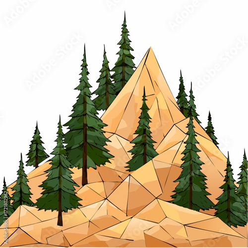 low-poly pine & populus duo in jade, lime & gold geometric facets