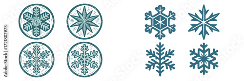Unique snowflake designs showcasing winter beauty and intricate patterns in a playful arrangement