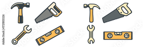 Variety of tools including hammers, saws, and wrenches arranged for a DIY project at home