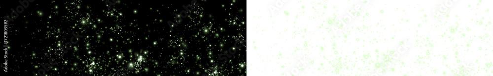 Obraz premium Sparkling green glitter overlay on a black background, creating a magical atmosphere, ideal for festive designs, invitations, or creative projects with copy space