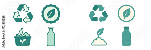 Icons showing recycling symbols and eco-friendly designs promoting sustainability and waste reduction in modern society