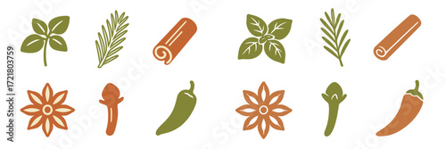 Colorful illustrations of various herbs and spices arranged in a captivating pattern for culinary inspiration