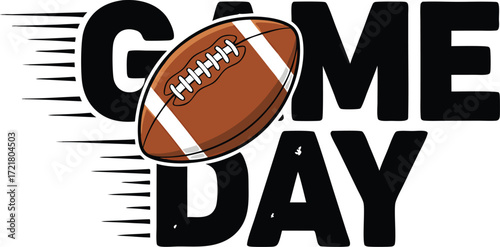 American Football Game Day Text with Ball Illustration sports