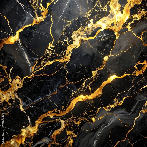 Abstract gold veins on black marble