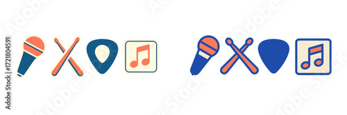 Musical instruments and symbols representing different elements of a band in a colorful design
