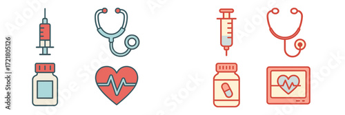 Medical tools and symbols representing healthcare and wellness in a modern flat design style