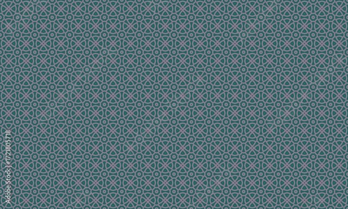 Repeating pattern of teal background with overlapping circles and intersecting lines design element