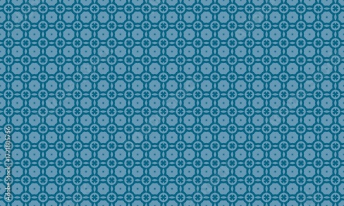 A blue pattern with circles and clover shapes arranged in a repeating grid like design element