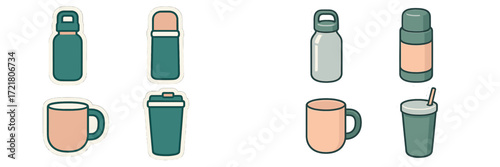 Different types of drink containers for various beverages and purposes displayed on a neutral background