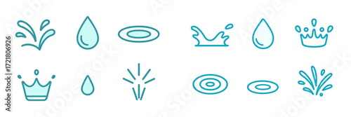 Designs of water droplets and splashes showcasing various shapes and patterns