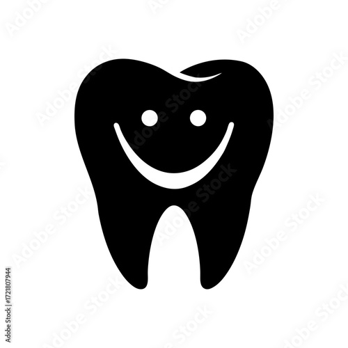 Silhouette smiling tooth icon minimal clean dental logo vector design with white background