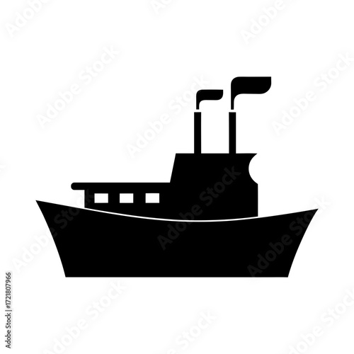 Silhouette steamship icon minimalist clean vector artwork with white background