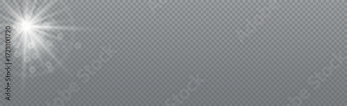 Bright sun with glare on a transparent background - Vector illustration