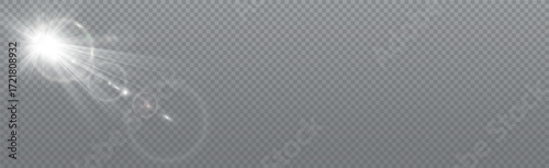 Bright sun with glare on a transparent background - Vector illustration