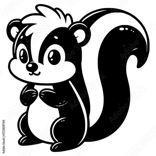 Funny cartoon wild animals illustrate a cute, happy squirrel character with a long tail on a coloring alphabet page for kids