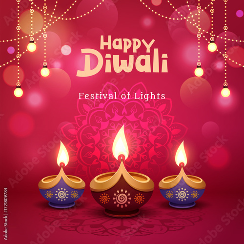 happy diwali festival of lights creative colorful square banner design