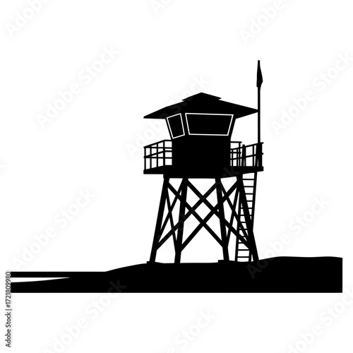 Lifeguard tower silhouette isolated on white background