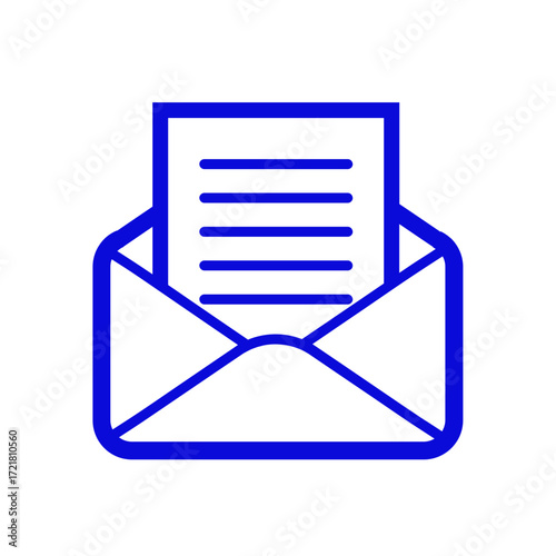 Blue Open Envelope with Document Icon.
