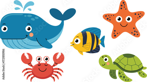 Vector art of cute sea animals for childrens illustration and educational material design