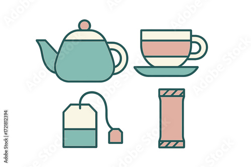 Enjoying a cup of tea with a teapot, teabag, and sugar on a cozy afternoon