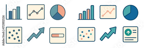 Trend and data visualization icons for analytical and business presentations