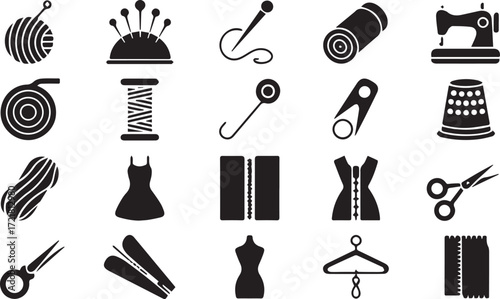 Vector art of sewing and tailoring icons for creative projects