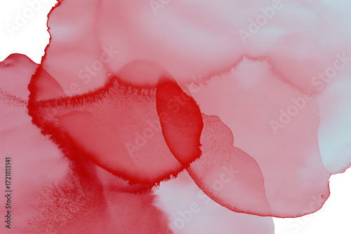 Vibrant abstract red watercolor splashes flow with soft gradients and organic textures