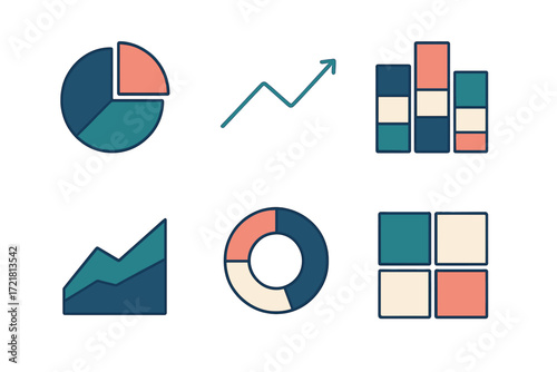 Variety of colorful charts and graphs depicting data trends and analysis for business presentations or reports