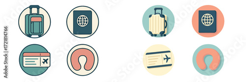 Travel essentials including luggage, passport, travel tickets, and neck pillow for comfortable journeys