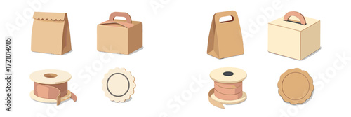 Creative packaging designs for crafts and gifts featuring various shapes and materials in a simple layout