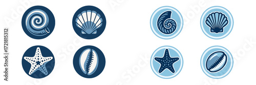 Colorful marine life symbols showcasing sea creatures and shells designed for an ocean-themed project or decoration
