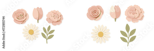 Decorative paper flowers in soft pastel shades arranged for creative projects and crafts