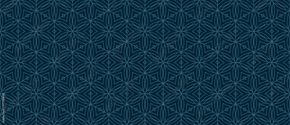 custom made wallpaper toronto digitalMinimal vector linear geometric seamless pattern with floral silhouettes, leaves, hexagonal grid, thin lines. Subtle dark blue abstract texture. Oriental geometric background. Repeated geo design
