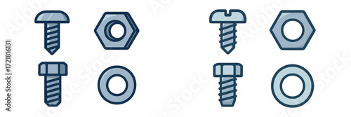 Various types of fasteners including screws, nuts, and bolts displayed on a simple background for DIY and construction purposes